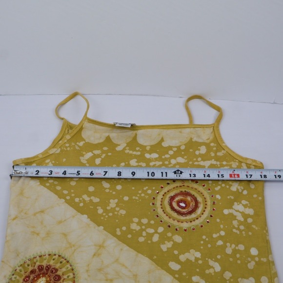 Funky People Yellow Batik Boho Beaded Sequin Camisole Tank Top Cotton Sz Large - Picture 9 of 10